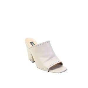 Sergio Rossi Women's Open Toe Studs Block Heel Mule Sandals Cream Size 37